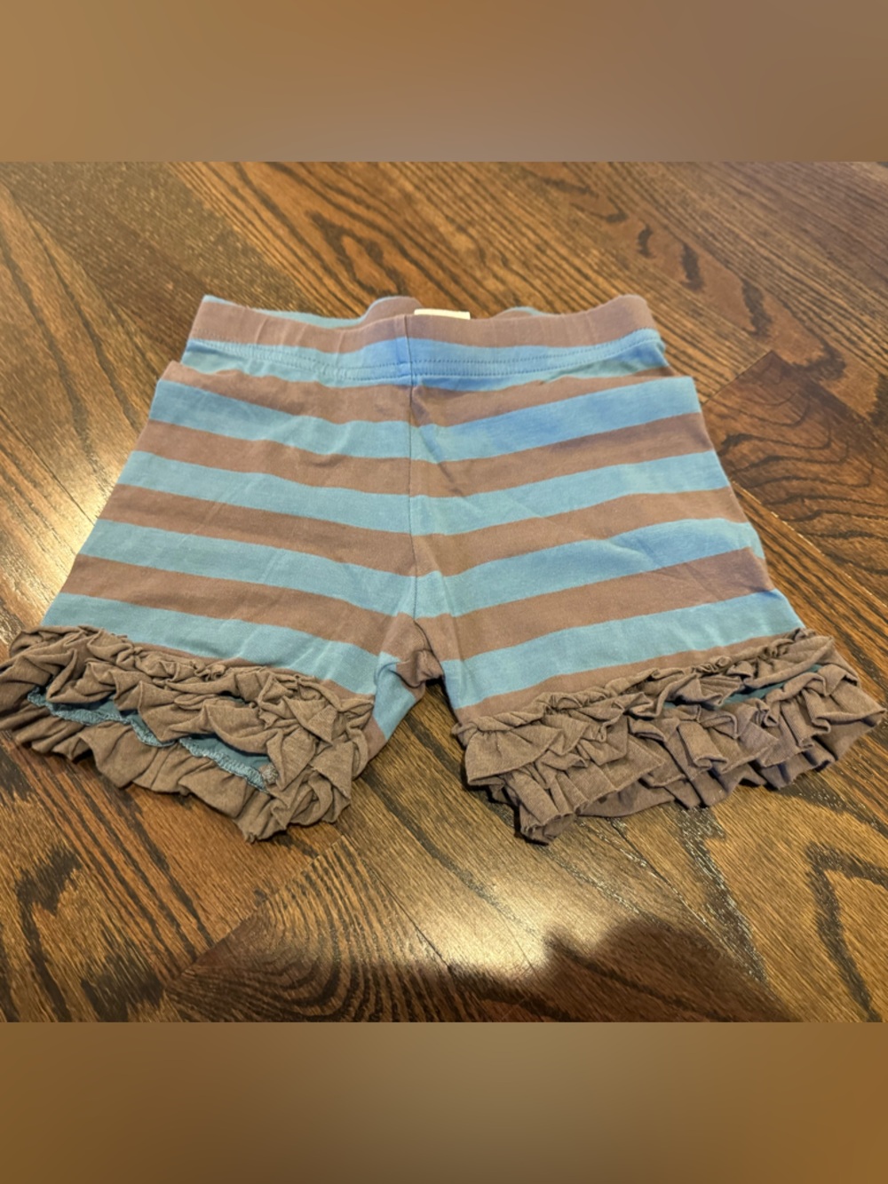 Matilda Jane Blue and Brown Striped Ruffle Shorts